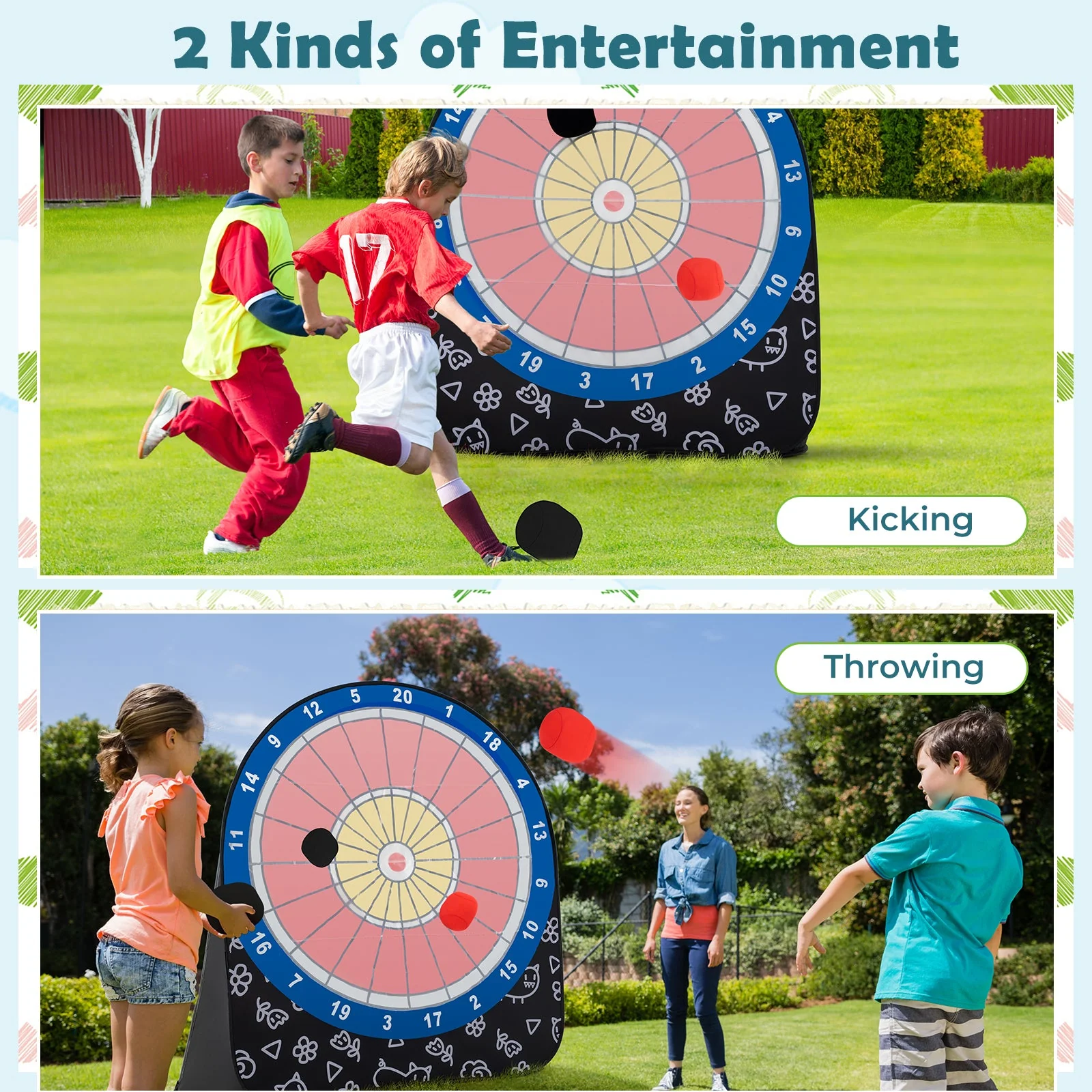 Large Dart Board for Kids with 4 Kick Balls-Black - Image 7