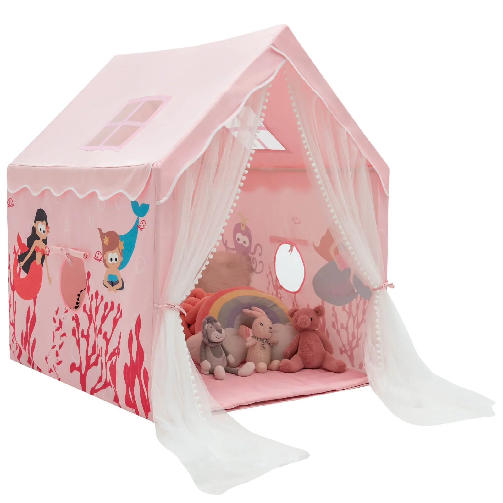 Large Kids Play Tent with Removable Cotton Mat-Pink - Image 3