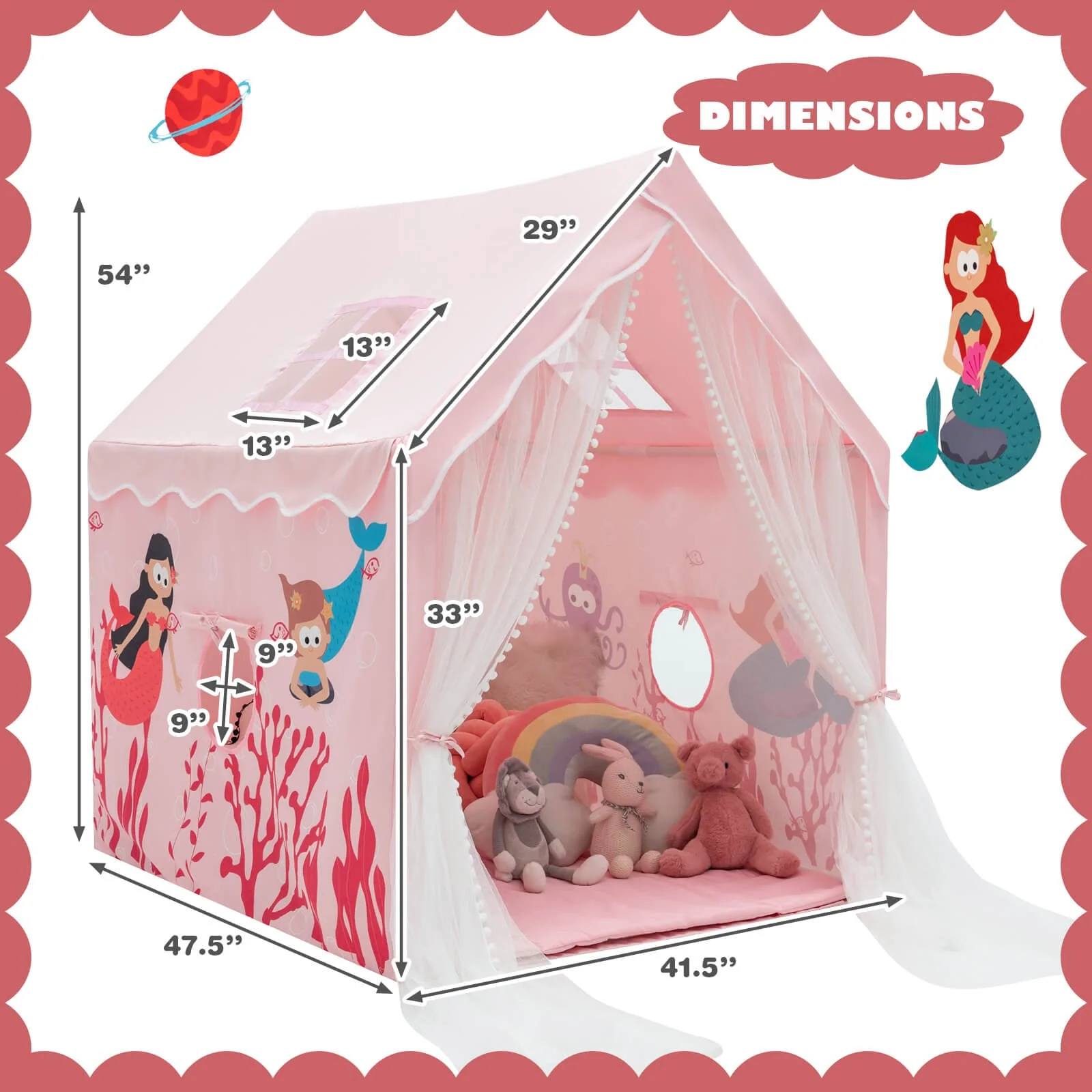 Large Kids Play Tent with Removable Cotton Mat-Pink - Image 4