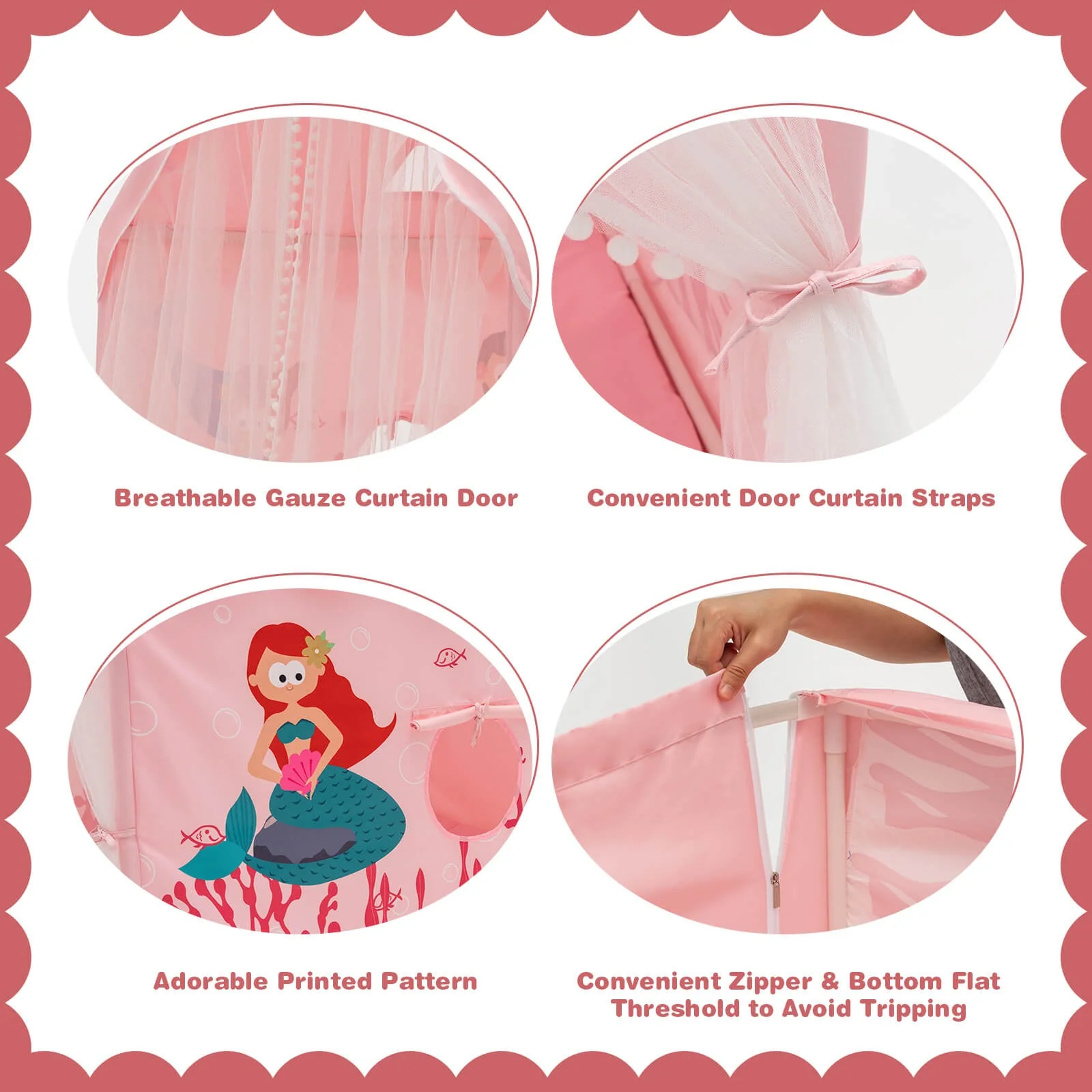 Large Kids Play Tent with Removable Cotton Mat-Pink - Image 6