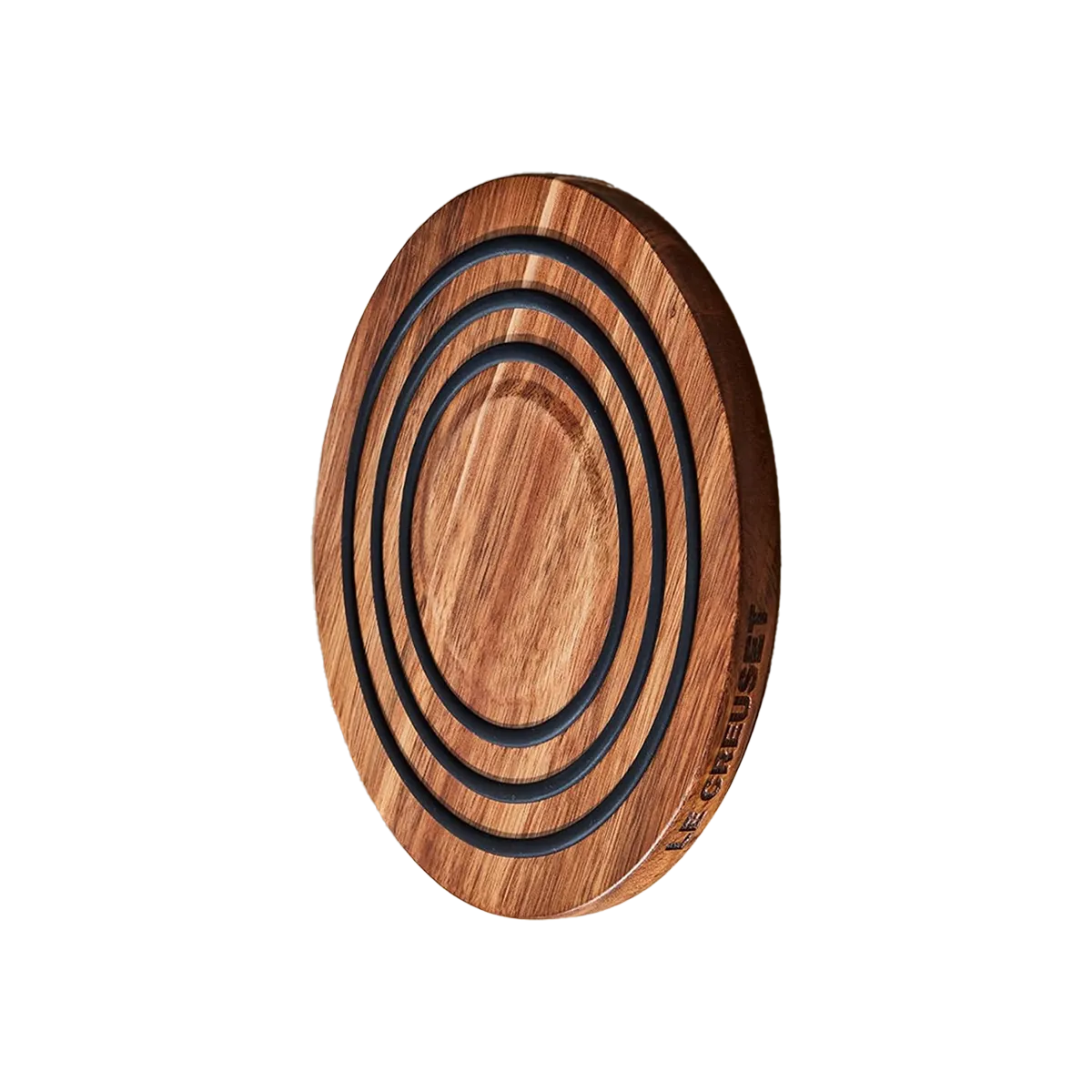 Le Creuset Magnetic Wooden Trivet Acacia Wood with Black Silicone Rings - Image 4