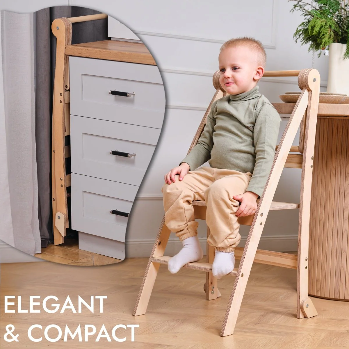 Learning Tower: Foldable Step Stool for Toddlers - Beige - Image 3