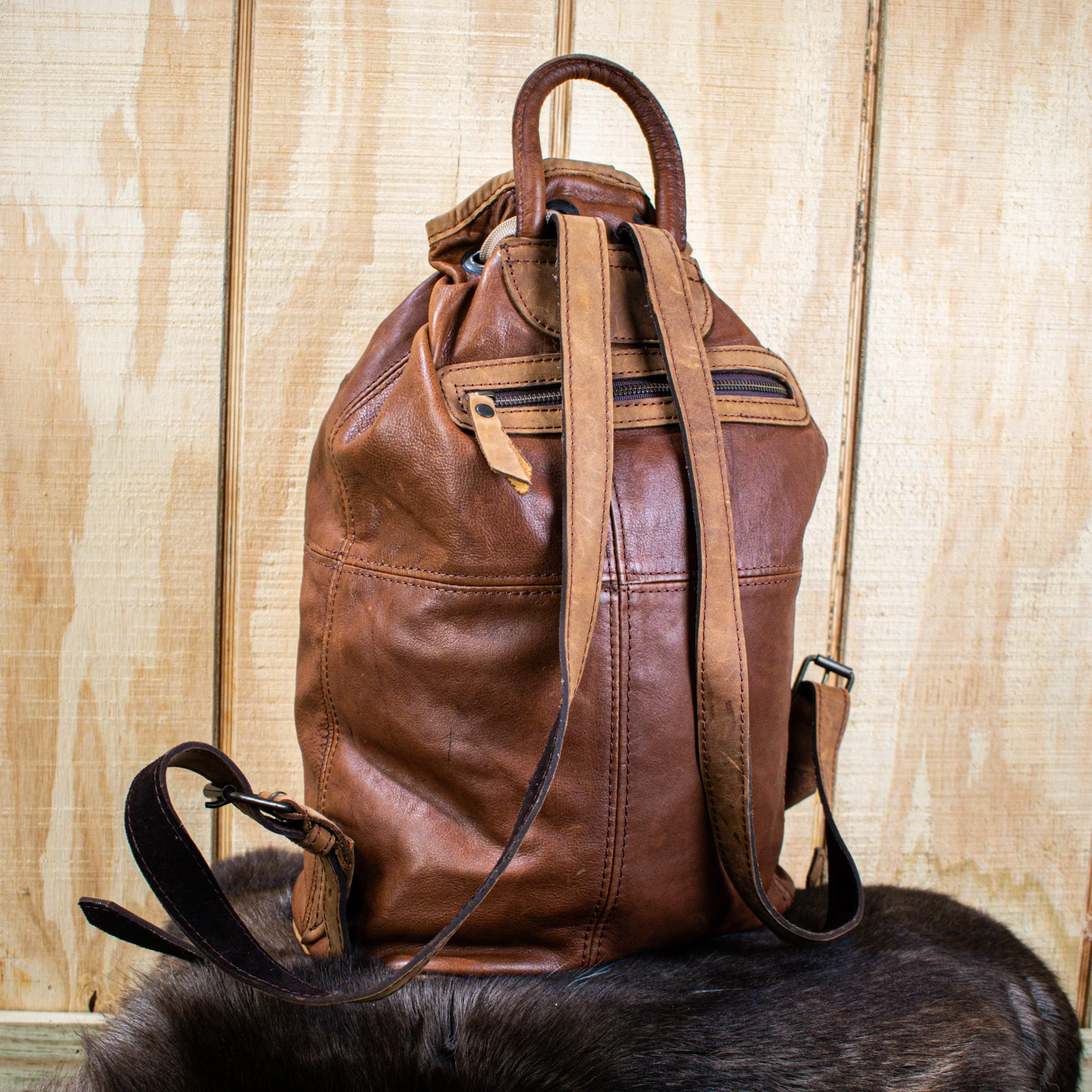 Leather Bucket Bag - Brown - Image 2