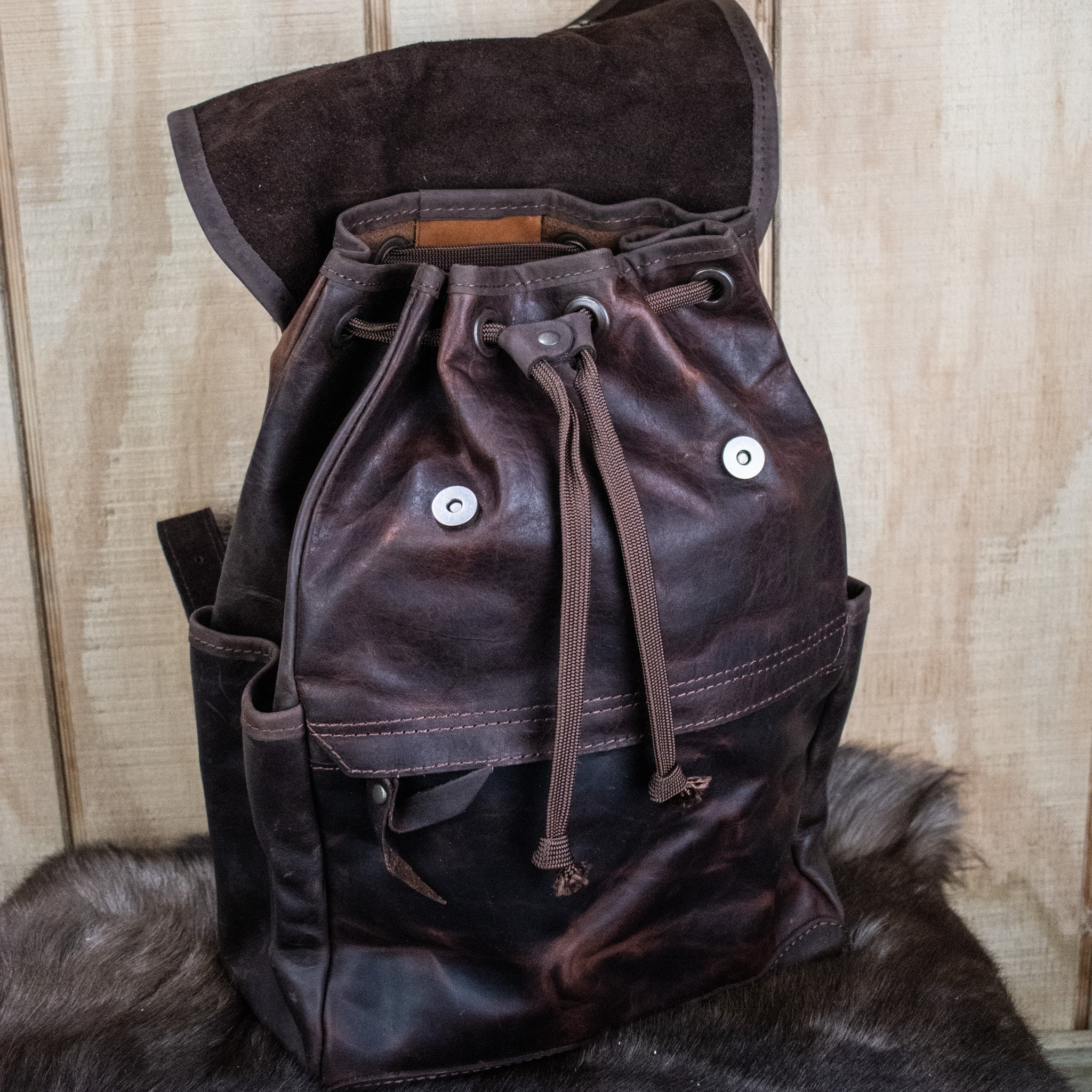 Leather Hide Backpack - Mahogany and Brown (Rustic) - Image 3