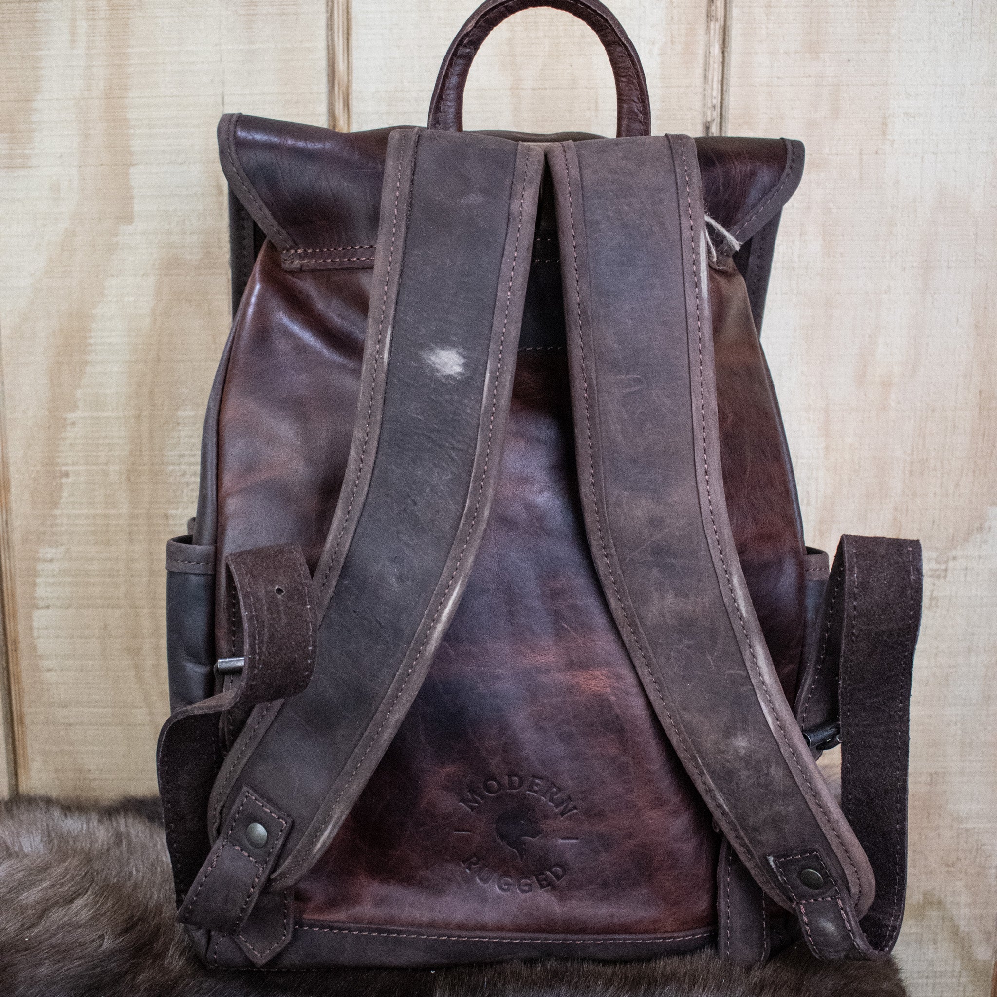 Leather Hide Backpack - Mahogany and Brown (Rustic) - Image 4
