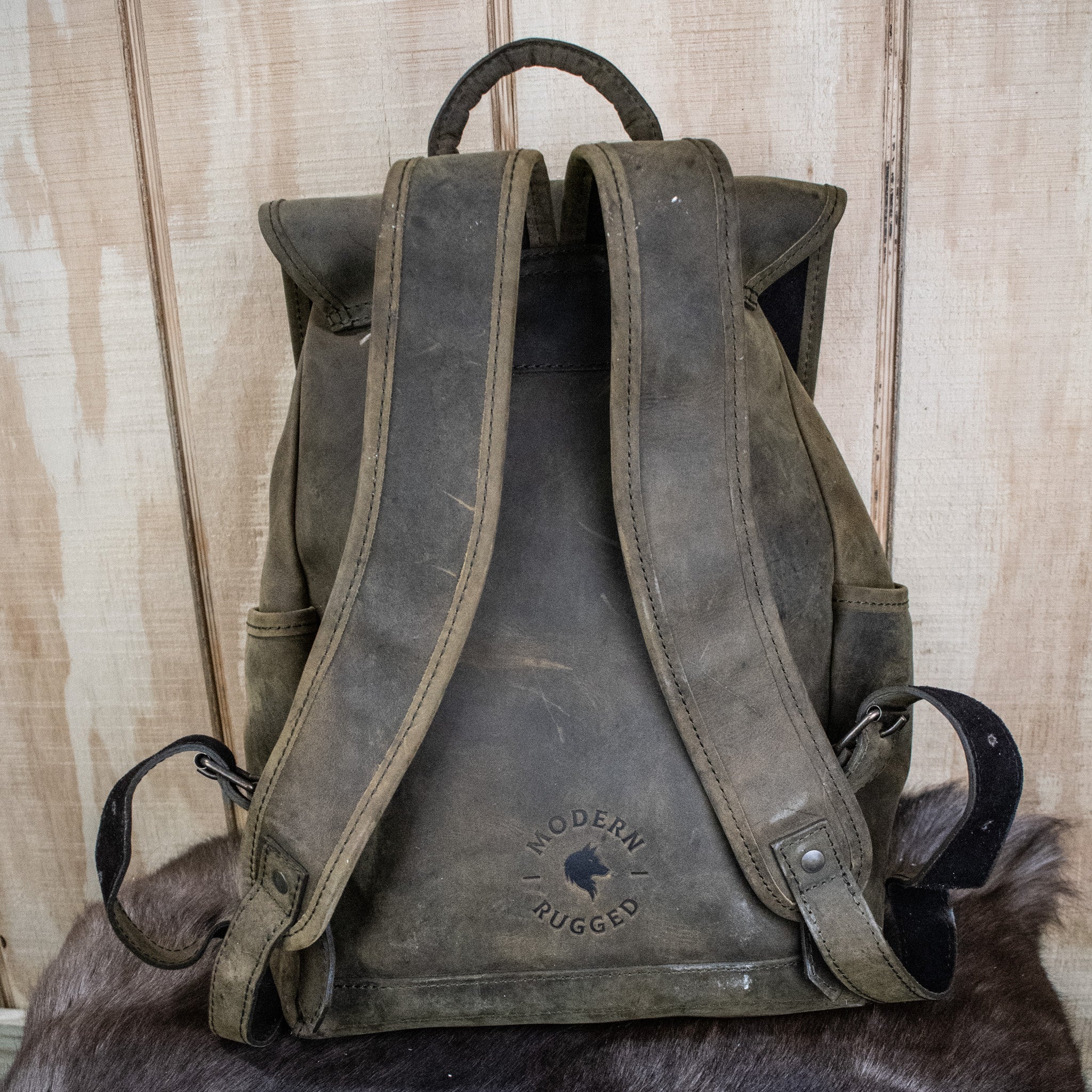 Leather Hide Backpack - Olive (Weathered) - Image 3