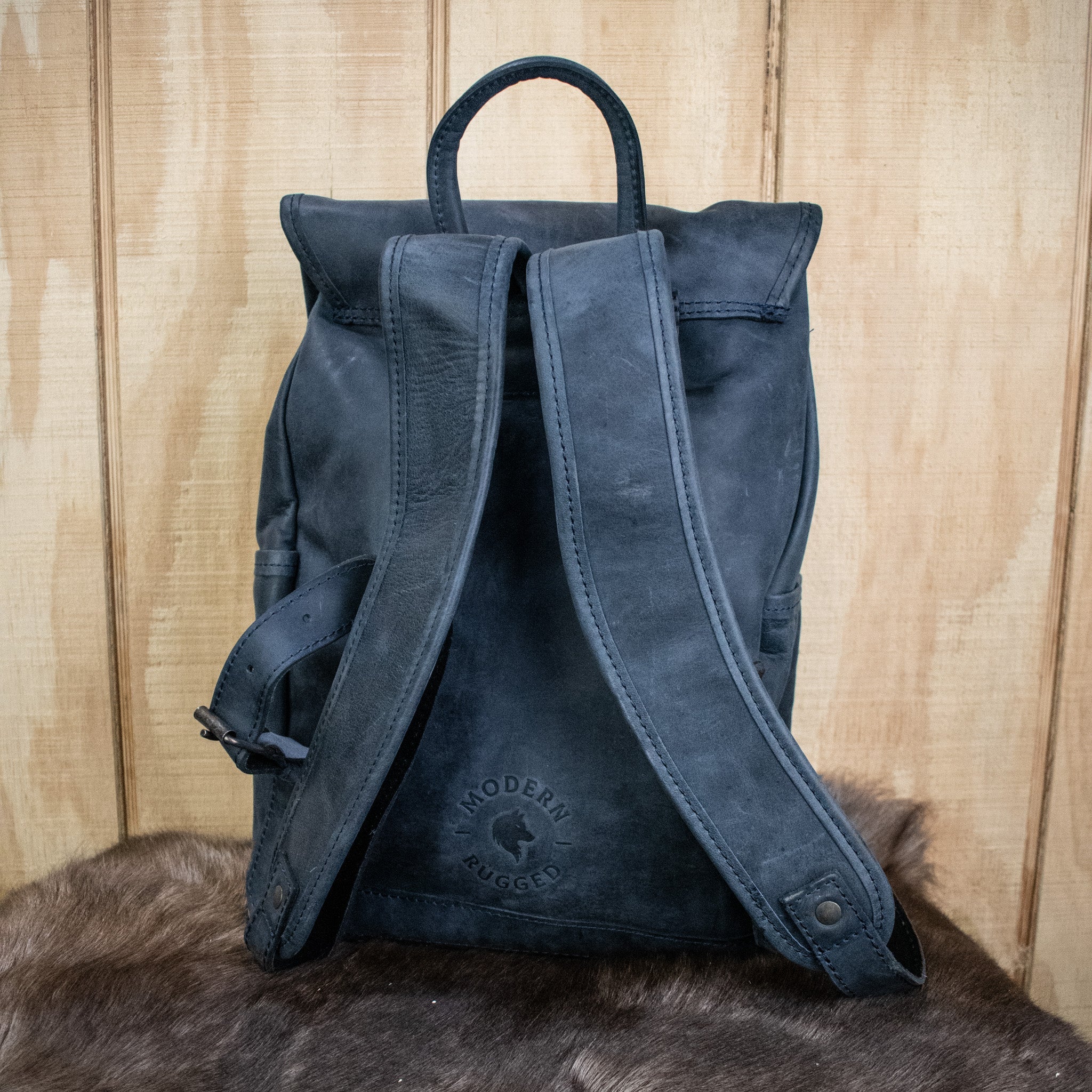 Leather Hide Backpack - Soft Navy (Weathered) - Image 3