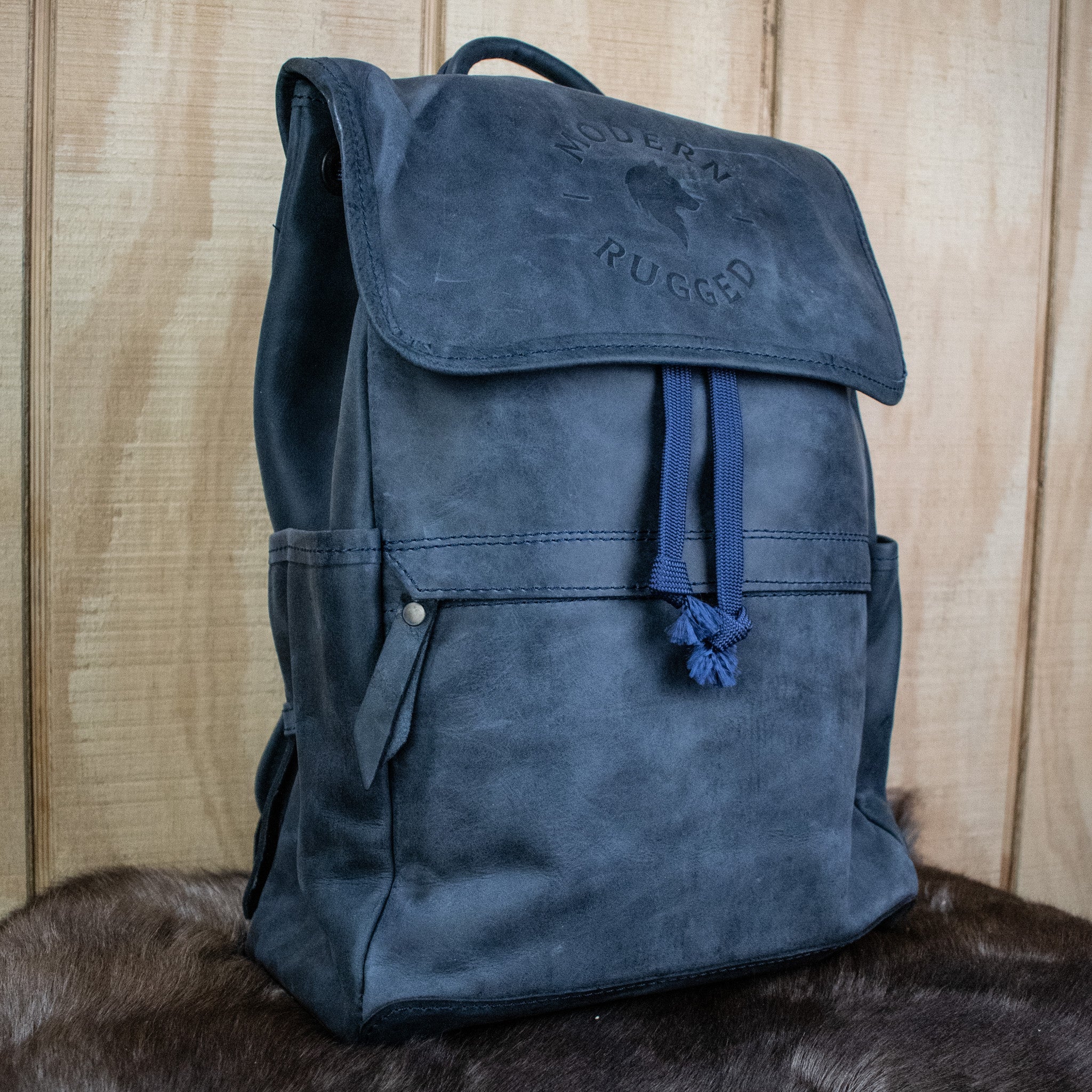 Leather Hide Backpack - Soft Navy (Weathered) - Image 4
