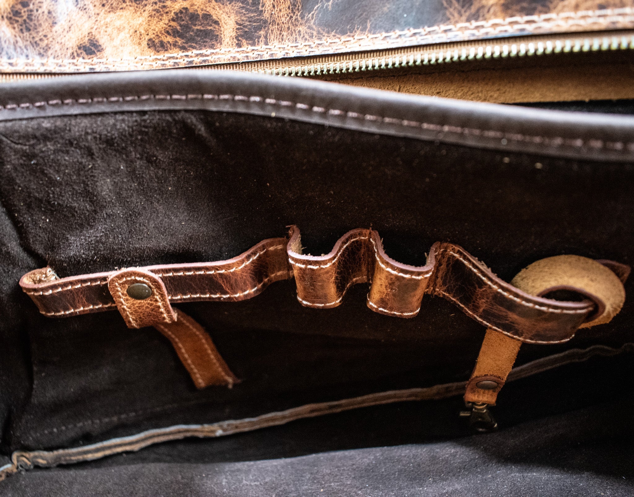 Leather Hide Laptop Bag - Rustic Chestnut and Dark Brown (Buckles) - Image 6