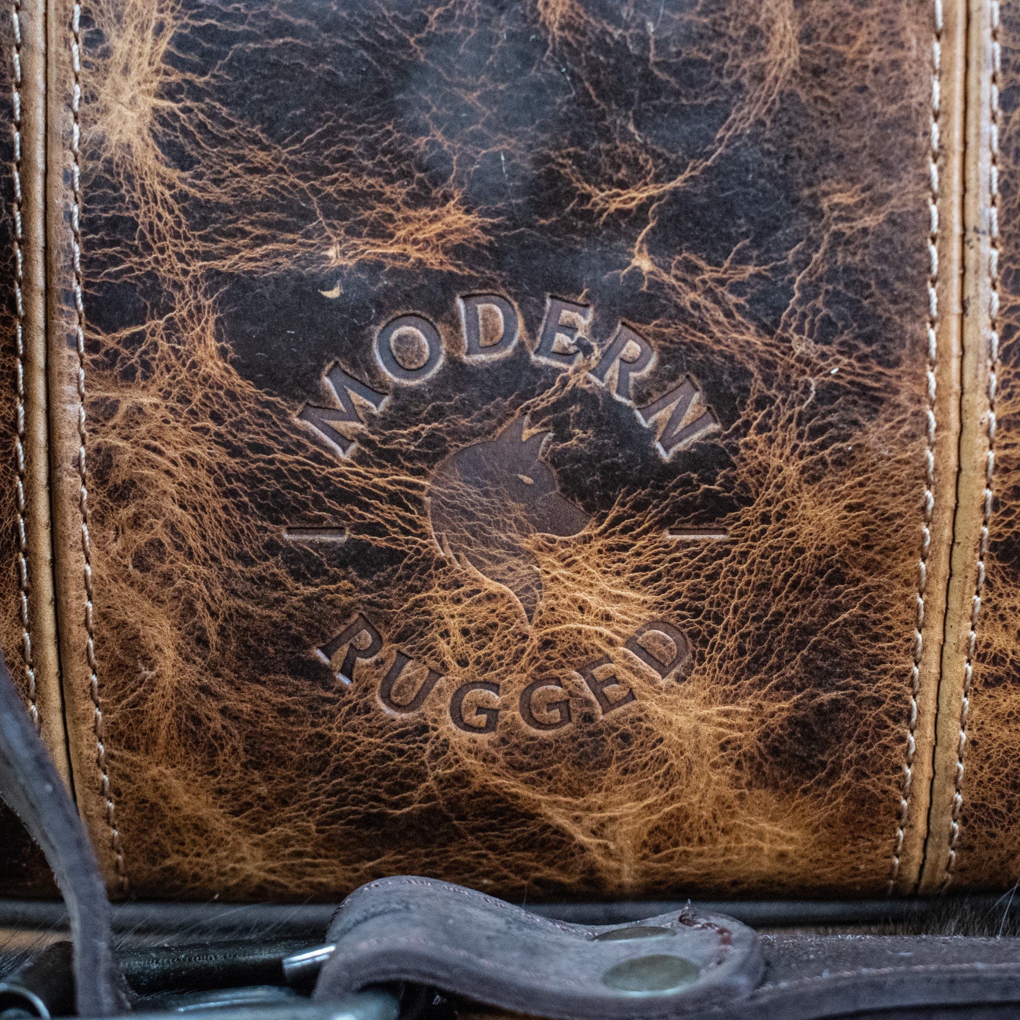 Leather Hide Laptop Bag - Rustic Chestnut and Dark Brown (Buckles) - Image 8