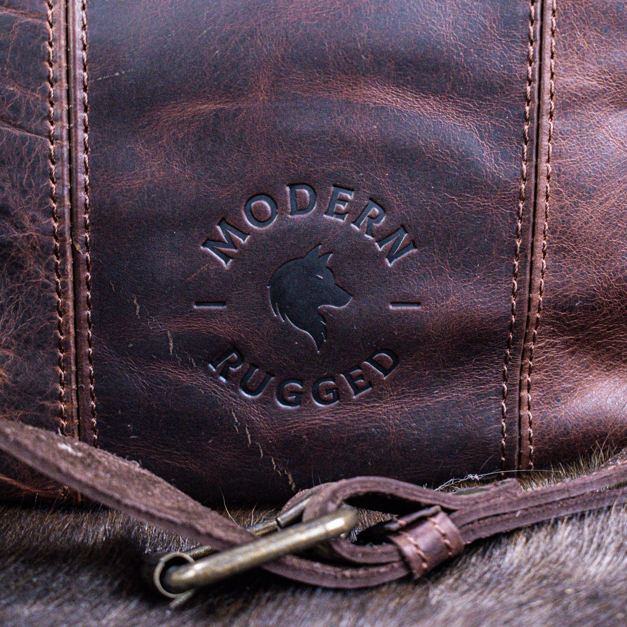 Leather Hide Laptop Bag - Rustic Mahogany and Brown (Clasps) - Image 3