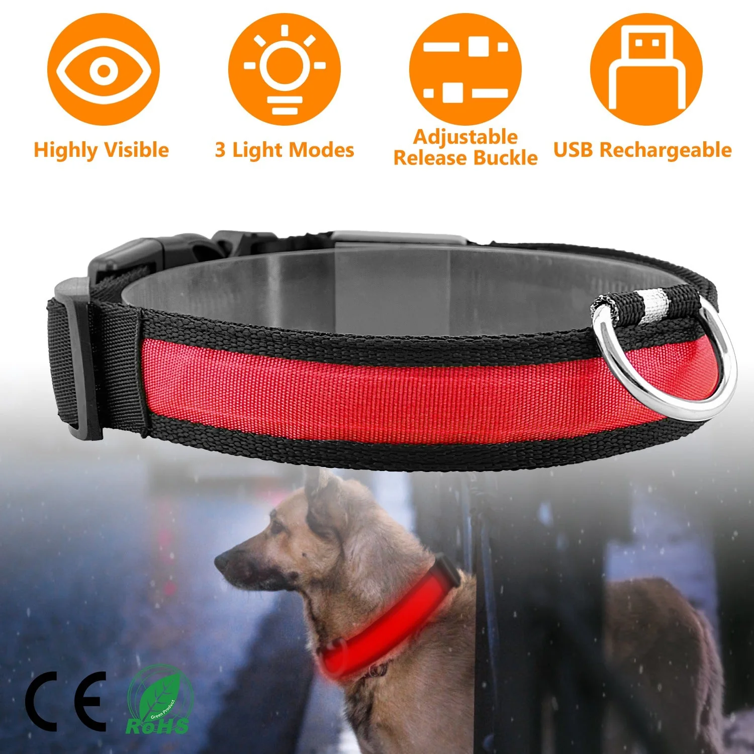 LED Dog Collar USB Rechargeable Adjustable Dog Safety Collar Night Safety Flashing Luminous Light up Collar - Image 6