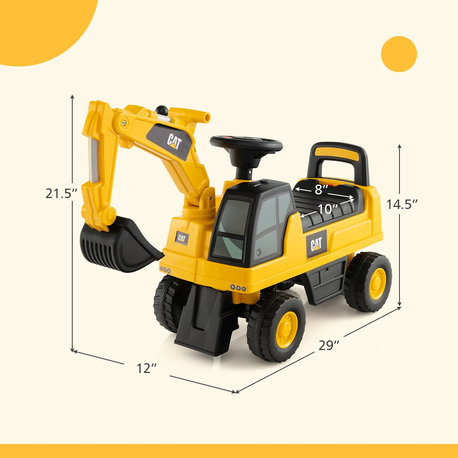 Licensed Caterpillar Kids Ride-On Digger-Yellow - Image 5