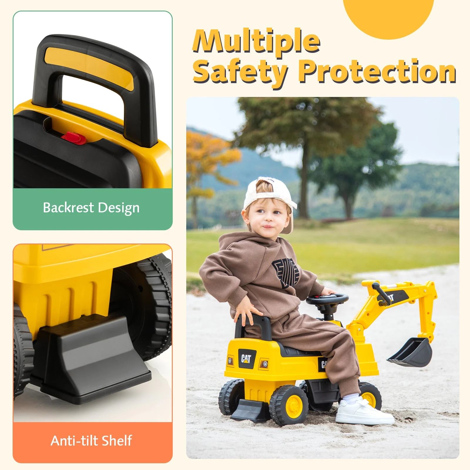 Licensed Caterpillar Kids Ride-On Digger-Yellow - Image 7