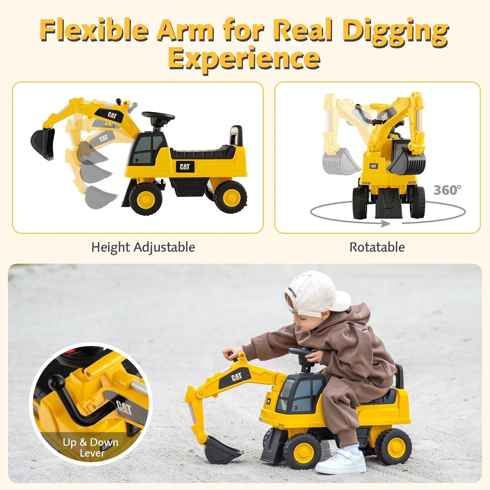 Licensed Caterpillar Kids Ride-On Digger-Yellow - Image 8