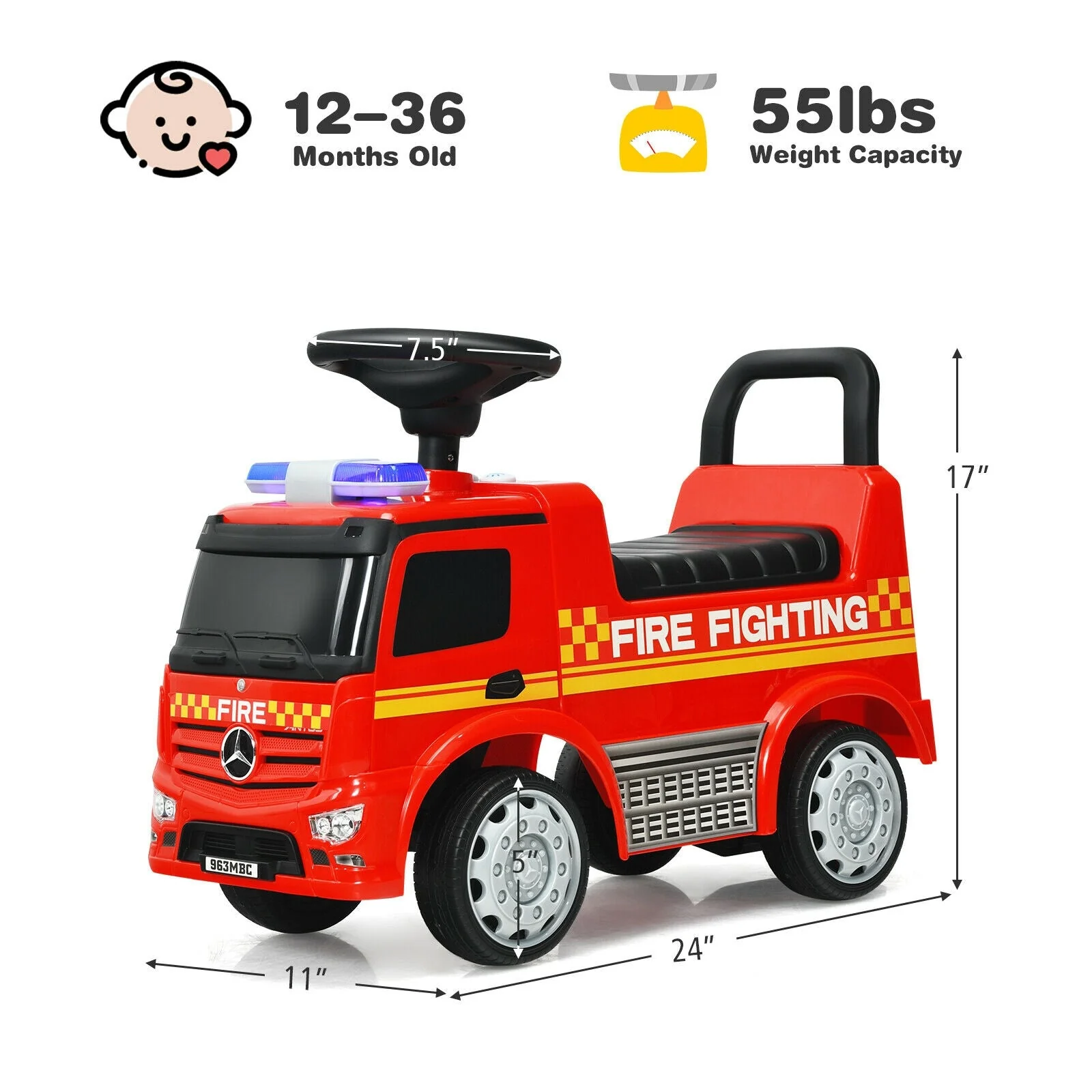 Licensed Mercedes Benz Kids Fire Engine Racer-Red - Image 5