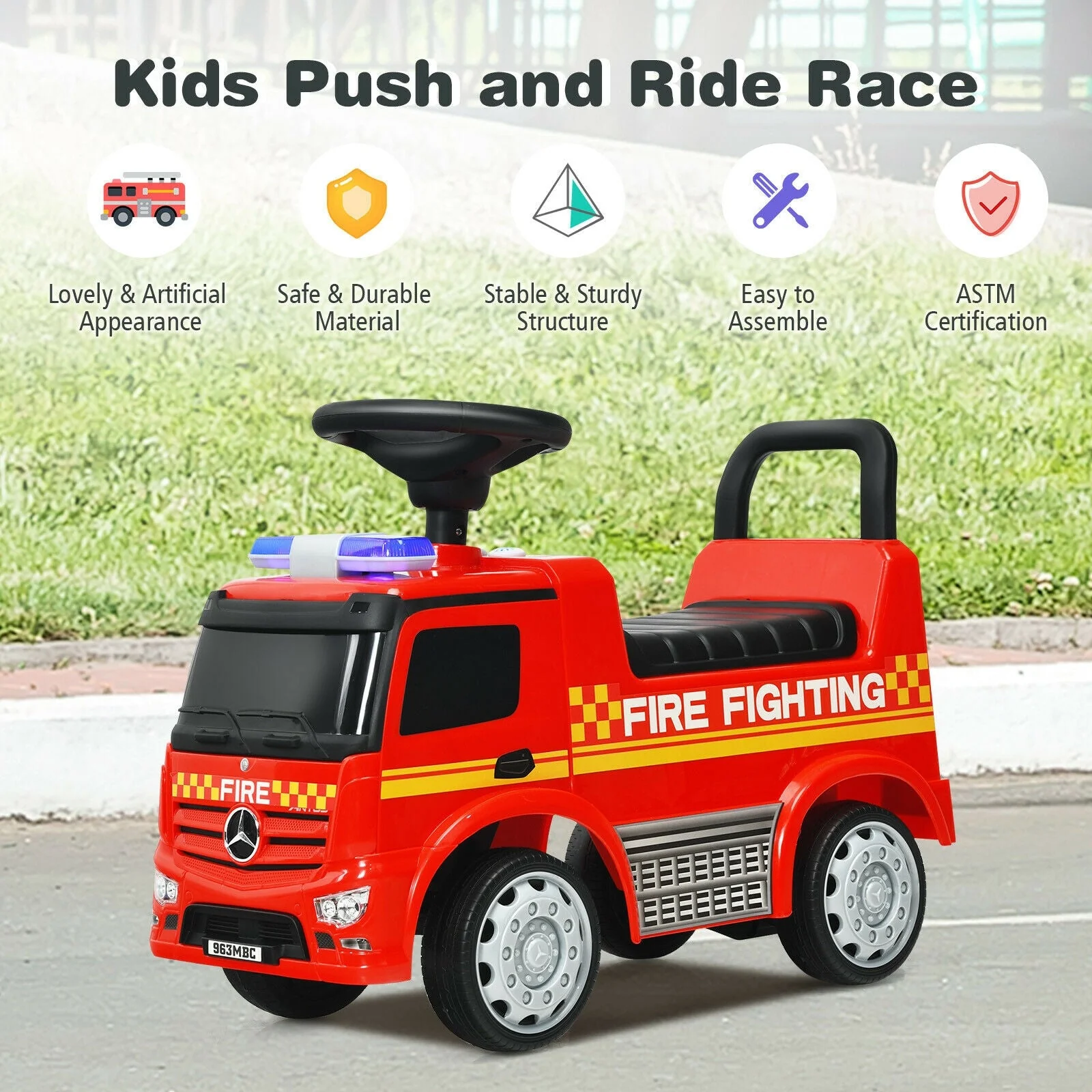 Licensed Mercedes Benz Kids Fire Engine Racer-Red - Image 8