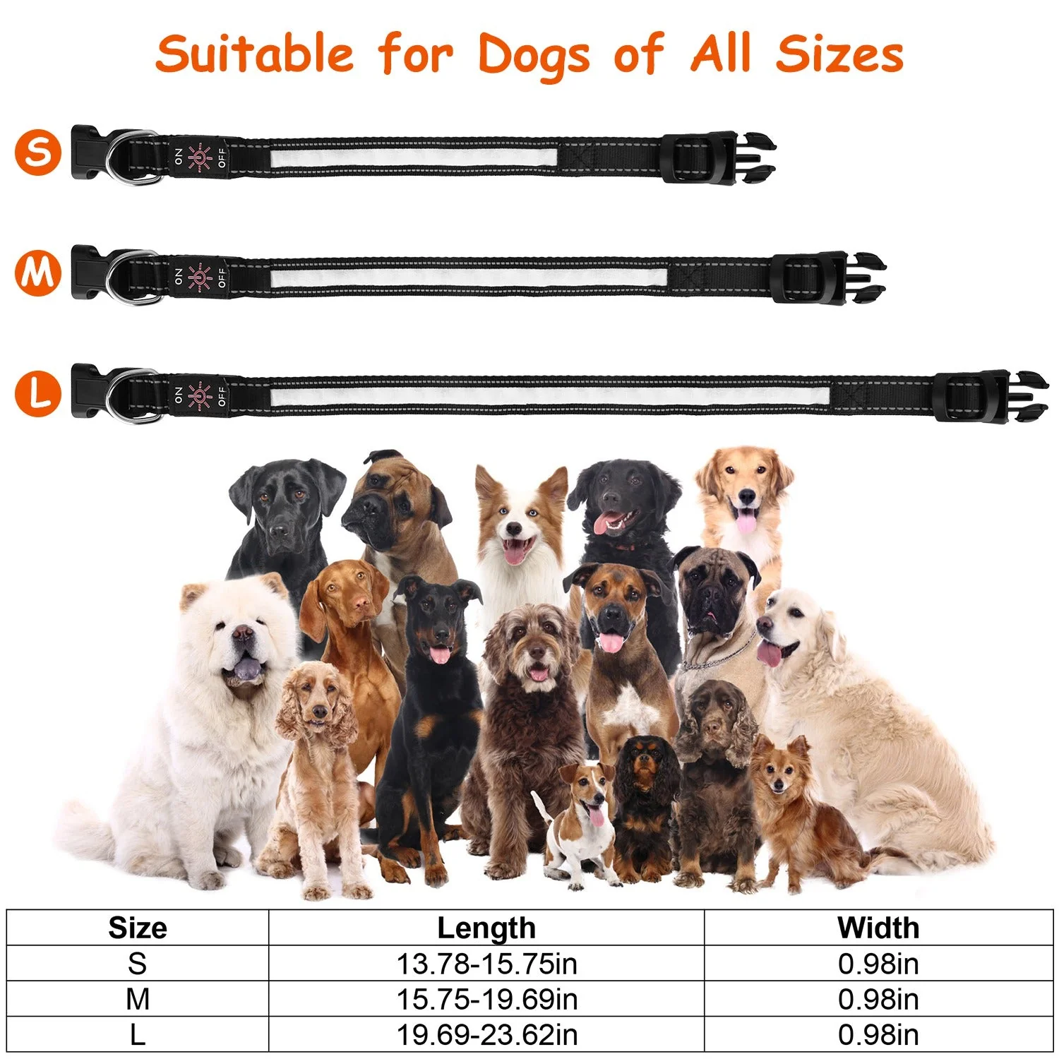 Light Up Dog Collar LED Dog Collar Safety Night Glowing Dog Collar with 9 Light Colors IPX7 Waterproof USB Rechargeable S/M/L - Image 6