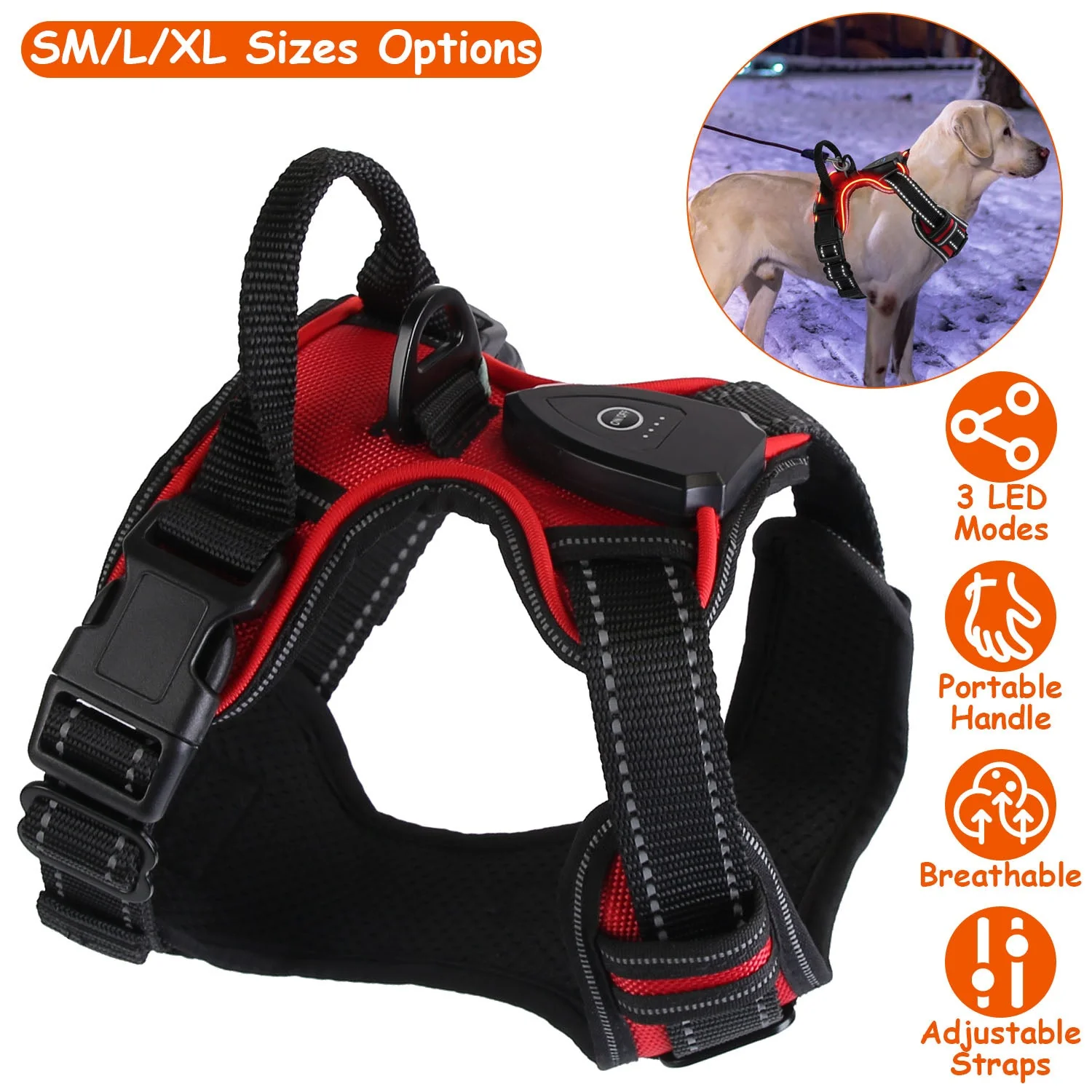 Light Up Dog Harness Rechargeable LED Dog Harness No Pull Lighted Dog Vest with Handle for Small/Medium/Large Dogs - Image 4