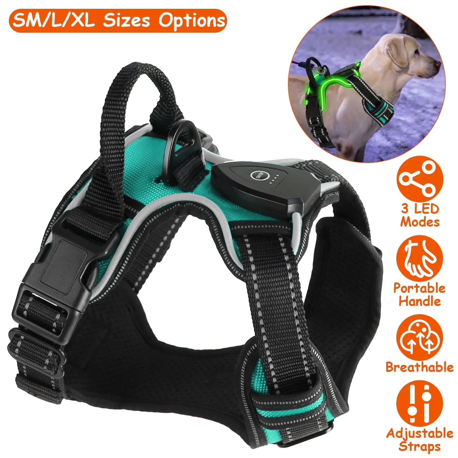 Light Up Dog Harness Rechargeable LED Dog Harness No Pull Lighted Dog Vest with Handle for Small/Medium/Large Dogs - Image 4