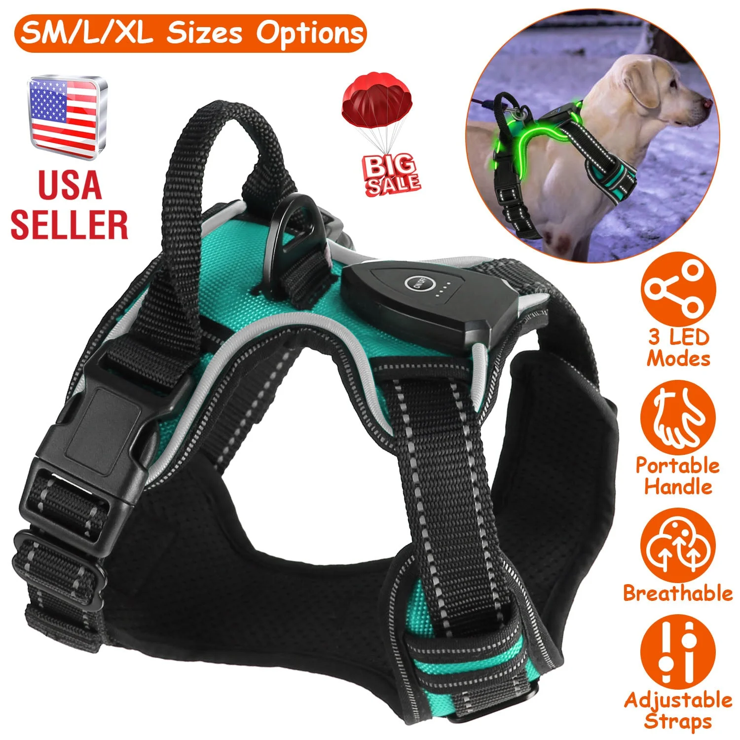 Light Up Dog Harness Rechargeable LED Dog Harness No Pull Lighted Dog Vest with Handle for Small/Medium/Large Dogs - Image 5