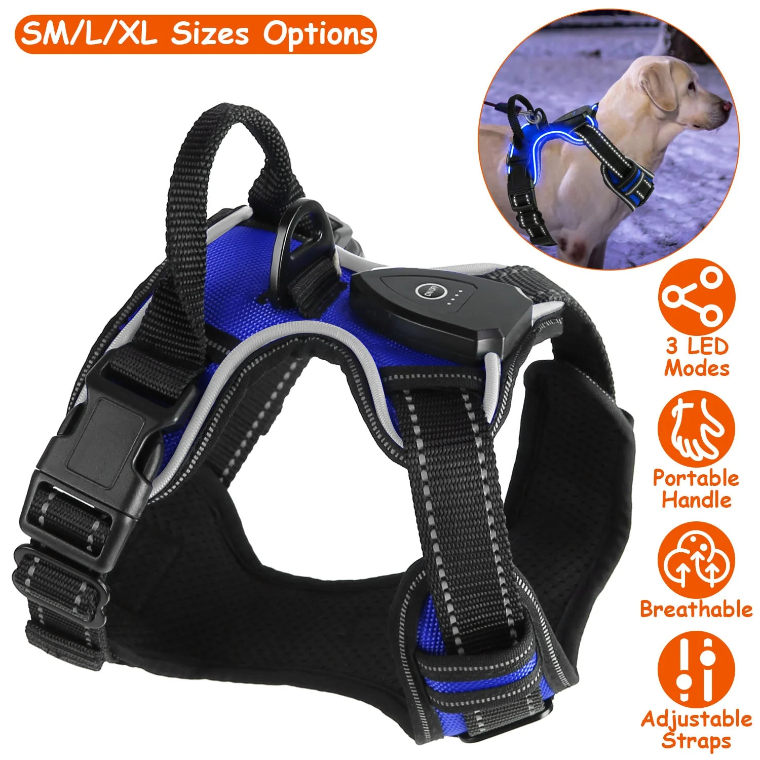 Light Up Dog Harness Rechargeable LED Dog Harness No Pull Lighted Dog Vest with Handle for Small/Medium/Large Dogs - Image 4