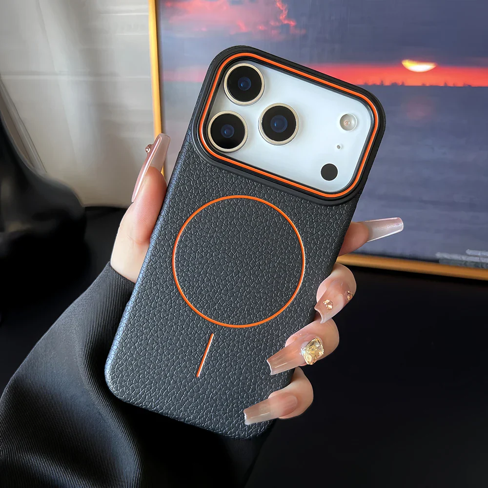 Luxury Leather Texture Magnetic Case For iPhone 17 Air 16 15 14 Plus 13 12 11 Pro Max For Magsafe Shockproof Soft TPU Cover - Image 10