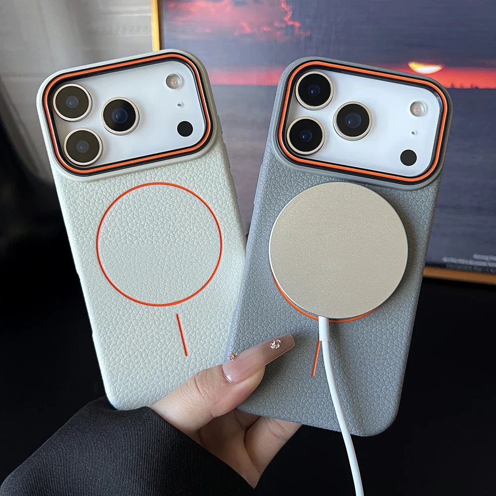 Luxury Leather Texture Magnetic Case For iPhone 17 Air 16 15 14 Plus 13 12 11 Pro Max For Magsafe Shockproof Soft TPU Cover - Image 2
