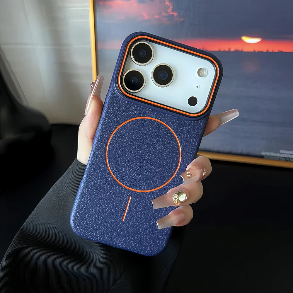 Luxury Leather Texture Magnetic Case For iPhone 17 Air 16 15 14 Plus 13 12 11 Pro Max For Magsafe Shockproof Soft TPU Cover - Image 9