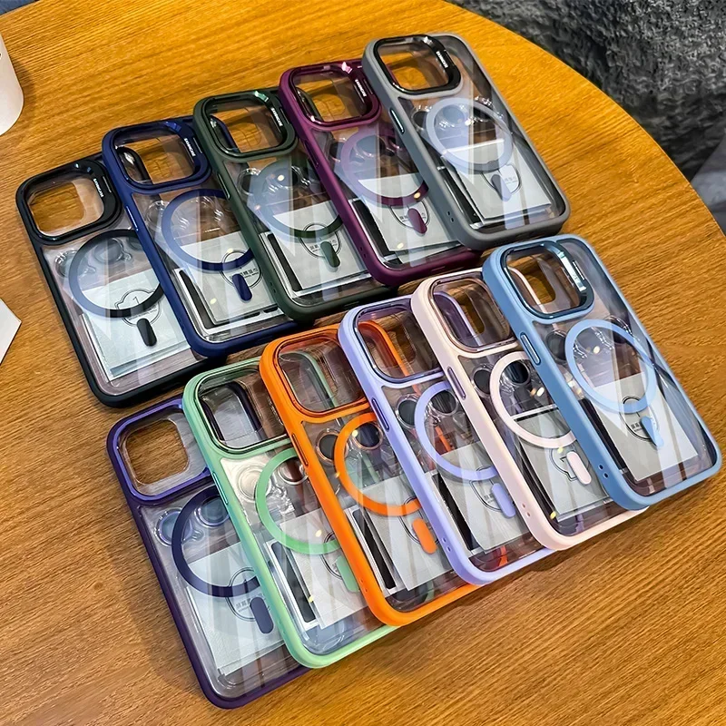Luxury Magnetic Shockproof Phone Case For iPhone 16 17 15 14 13 12 11 Pro Max Funda For Magsafe Stand Glass Lens Protector Cover - Image 6