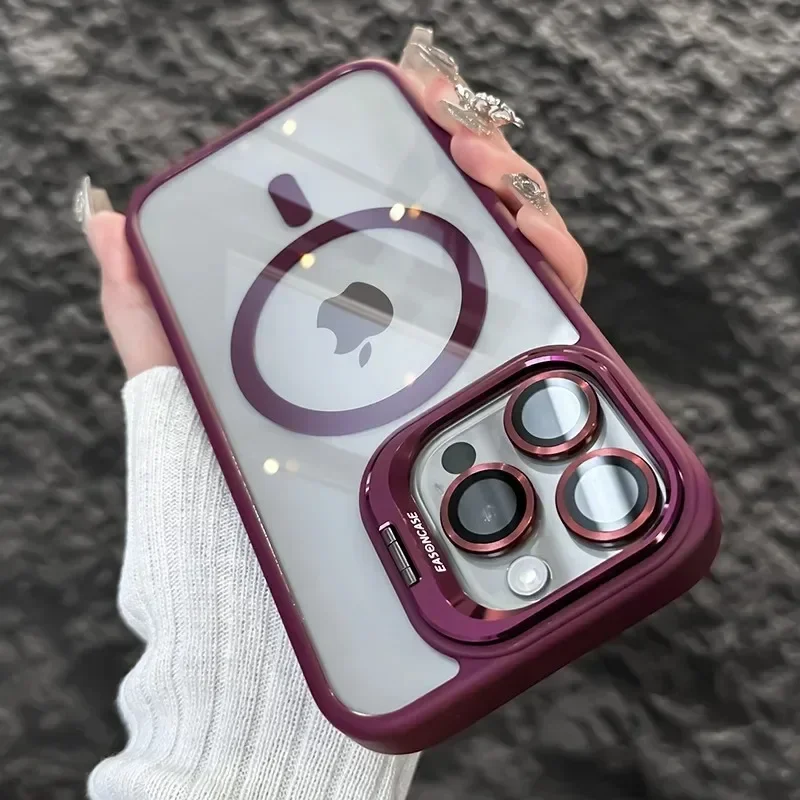 Luxury Magnetic Shockproof Phone Case For iPhone 16 17 15 14 13 12 11 Pro Max Funda For Magsafe Stand Glass Lens Protector Cover - Image 10