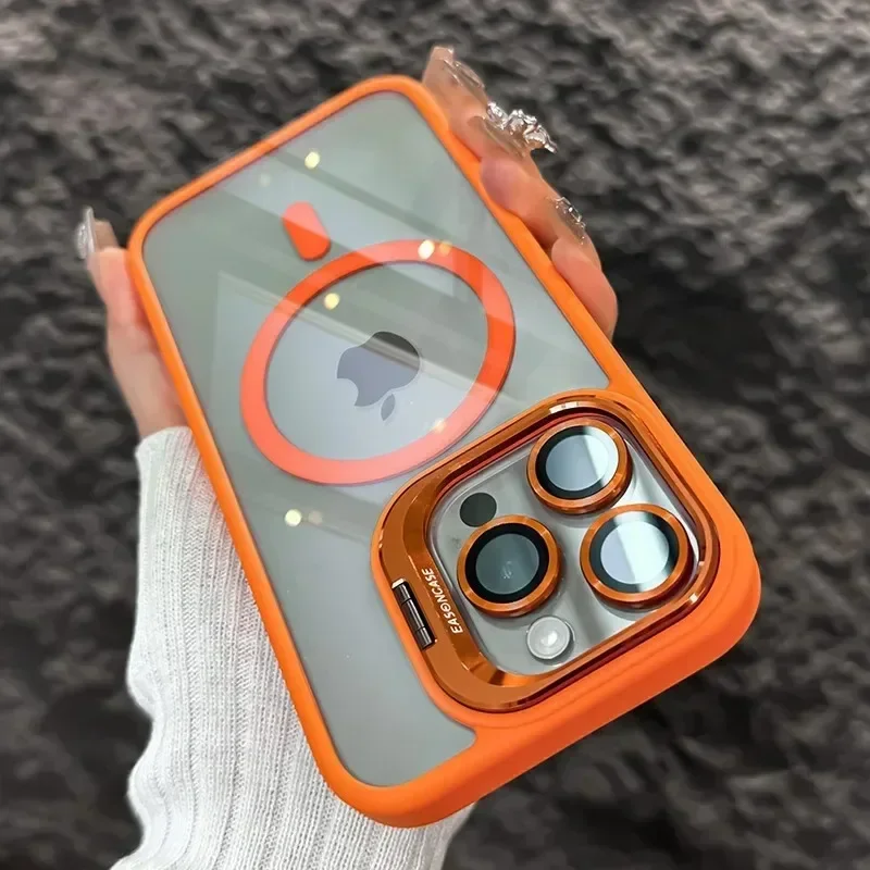Luxury Magnetic Shockproof Phone Case For iPhone 16 17 15 14 13 12 11 Pro Max Funda For Magsafe Stand Glass Lens Protector Cover - Image 12