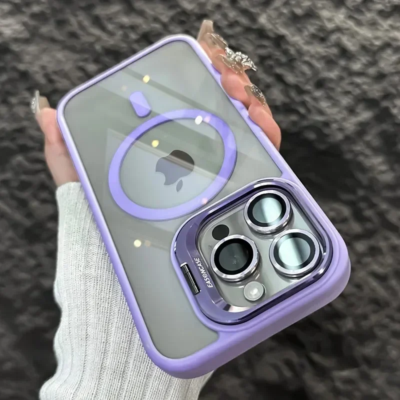 Luxury Magnetic Shockproof Phone Case For iPhone 16 17 15 14 13 12 11 Pro Max Funda For Magsafe Stand Glass Lens Protector Cover - Image 13