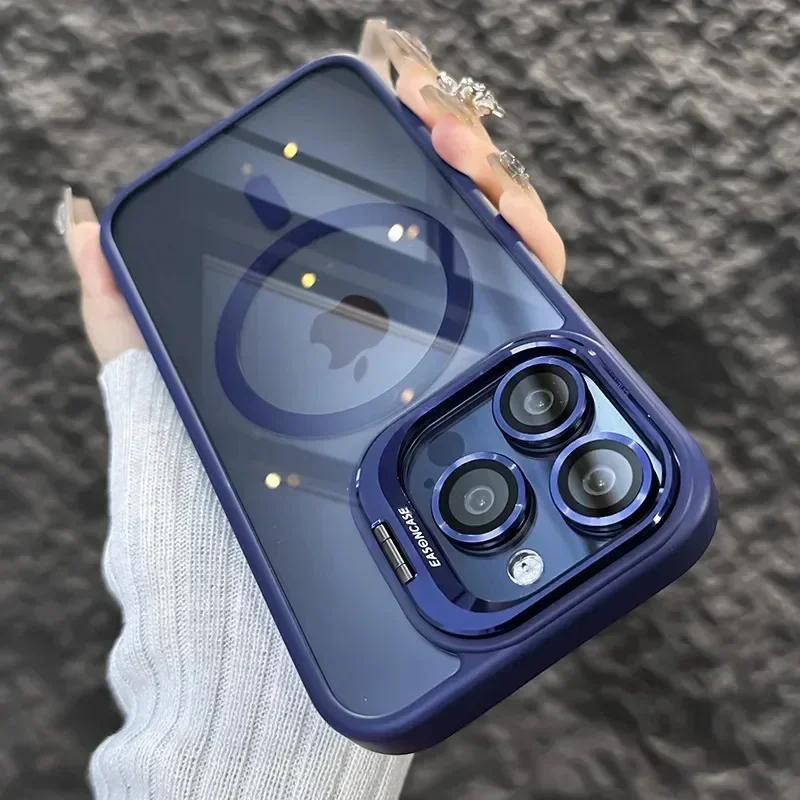 Luxury Magnetic Shockproof Phone Case For iPhone 16 17 15 14 13 12 11 Pro Max Funda For Magsafe Stand Glass Lens Protector Cover - Image 15