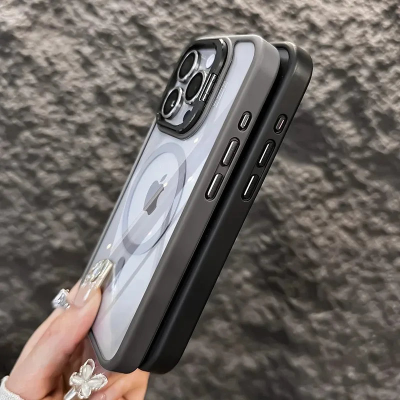 Luxury Magnetic Shockproof Phone Case For iPhone 16 17 15 14 13 12 11 Pro Max Funda For Magsafe Stand Glass Lens Protector Cover - Image 3