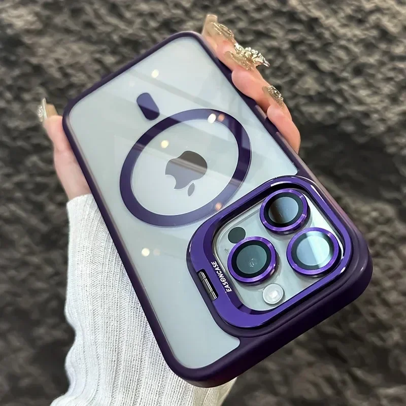 Luxury Magnetic Shockproof Phone Case For iPhone 16 17 15 14 13 12 11 Pro Max Funda For Magsafe Stand Glass Lens Protector Cover - Image 7