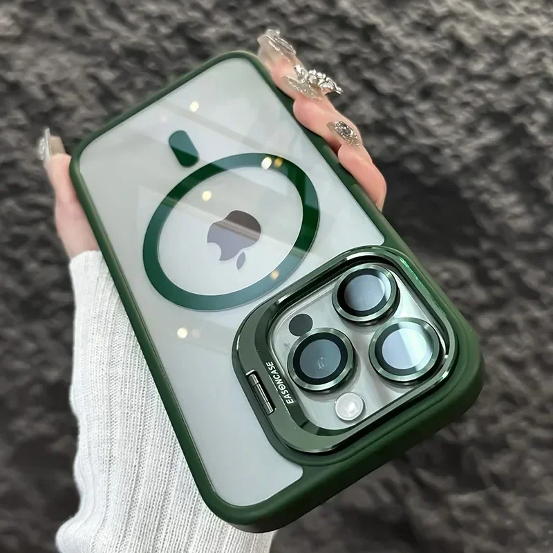 Luxury Magnetic Shockproof Phone Case For iPhone 16 17 15 14 13 12 11 Pro Max Funda For Magsafe Stand Glass Lens Protector Cover - Image 8