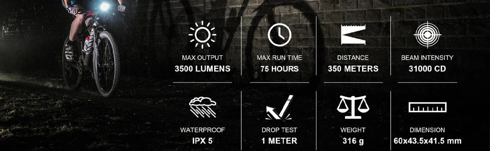 Magicshine Monteer 3500S Nebula Mountain Bike Light, 3500 lumens max Actual Output, 1800 Lumen Flood,1400 Lumen spot, 5200 mAh USB Rechargeable Battery Pack, IPX5 Water Resistent MTB Helmet Light - Image 5