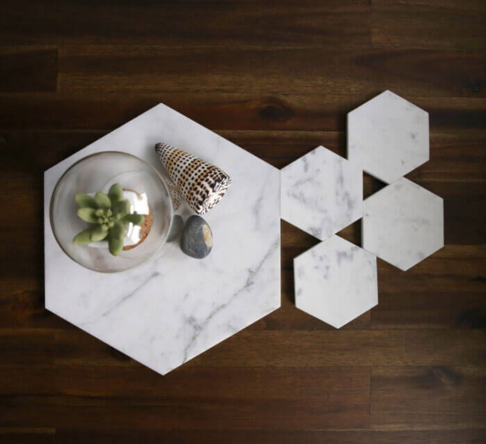 Marble 4" Hexagon Coasters Semi-polished set of 4 - Image 2