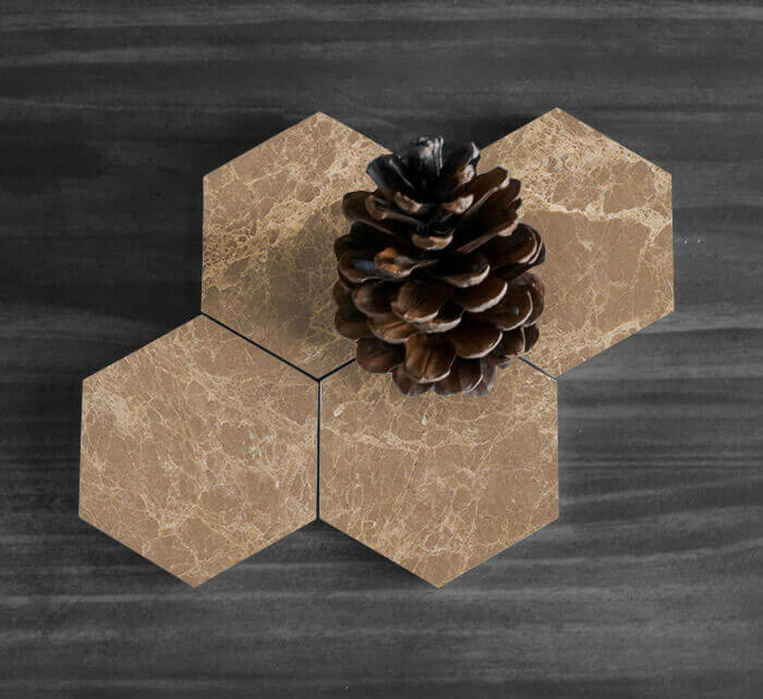 Marble 4" Hexagon Coasters Semi-polished set of 4 - Image 3