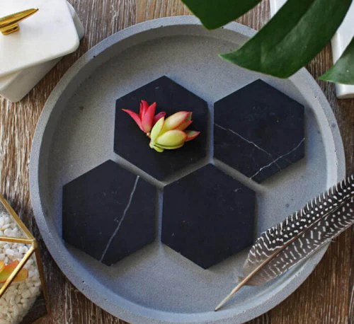 Marble 4" Hexagon Coasters Semi-polished set of 4 - Image 4