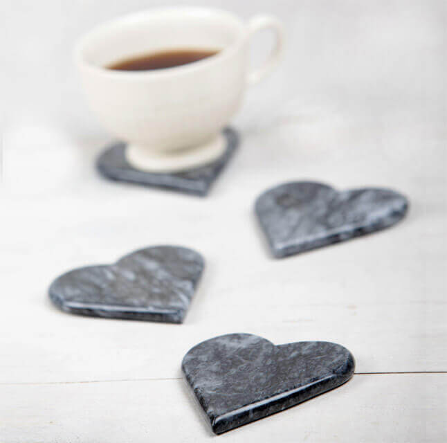 Marble 4"x5" Heart Shape Coasters Semi-polished set of 4 - Image 5