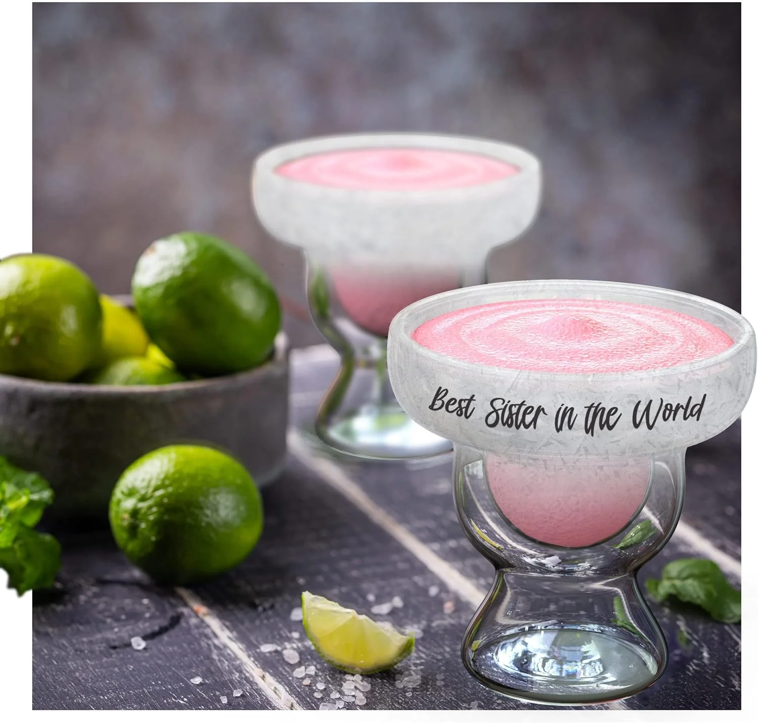 Margarita Freezer Glass Gift for Sister (Freezable Ice-Wall) Stemless Cocktail Cooling Cup - Drinking Gift Idea Christmas or Birthday for Sister in Law (12oz) - Image 2