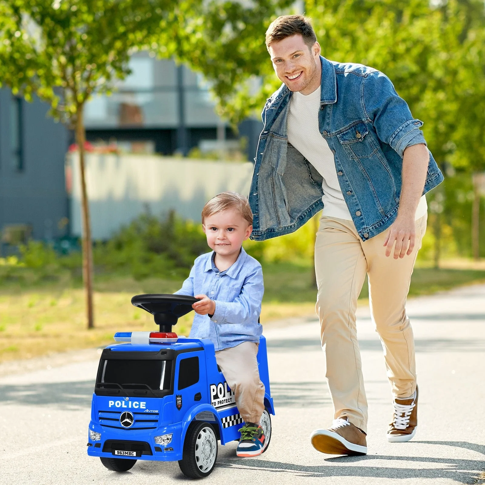 Mercedes Benz Kids Ride On Push Licensed Police Car-Blue - Image 2