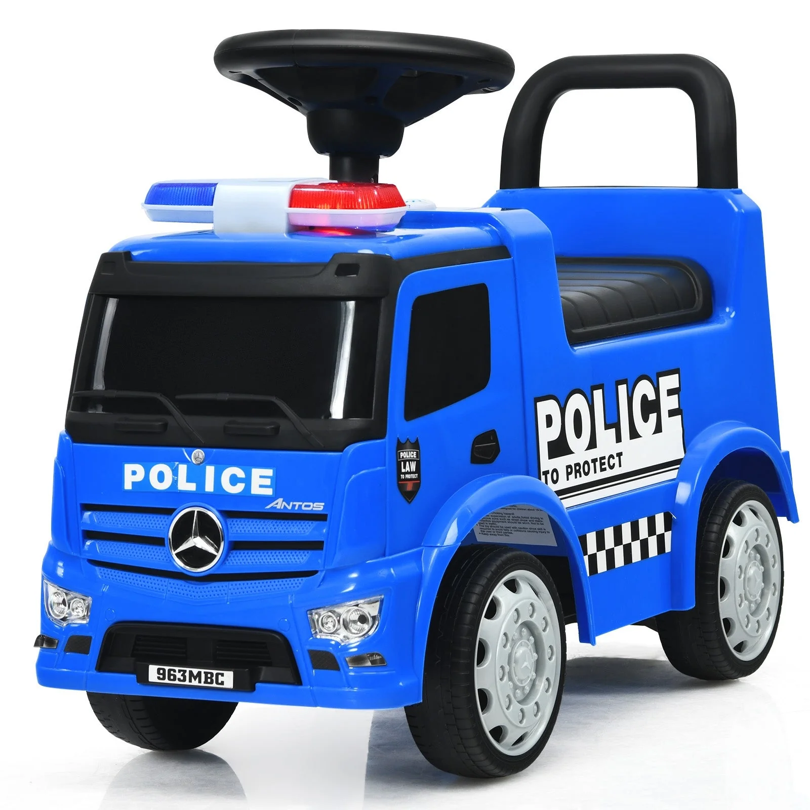 Mercedes Benz Kids Ride On Push Licensed Police Car-Blue - Image 3