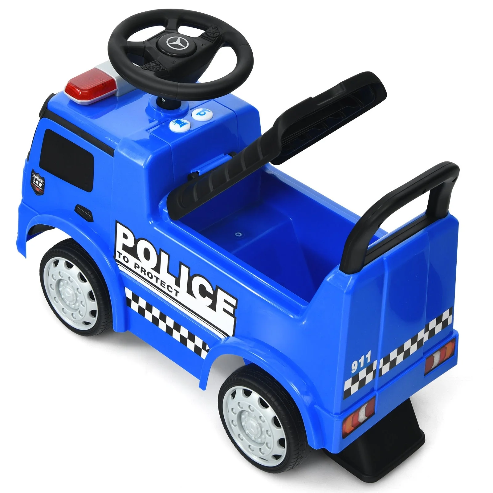 Mercedes Benz Kids Ride On Push Licensed Police Car-Blue - Image 4