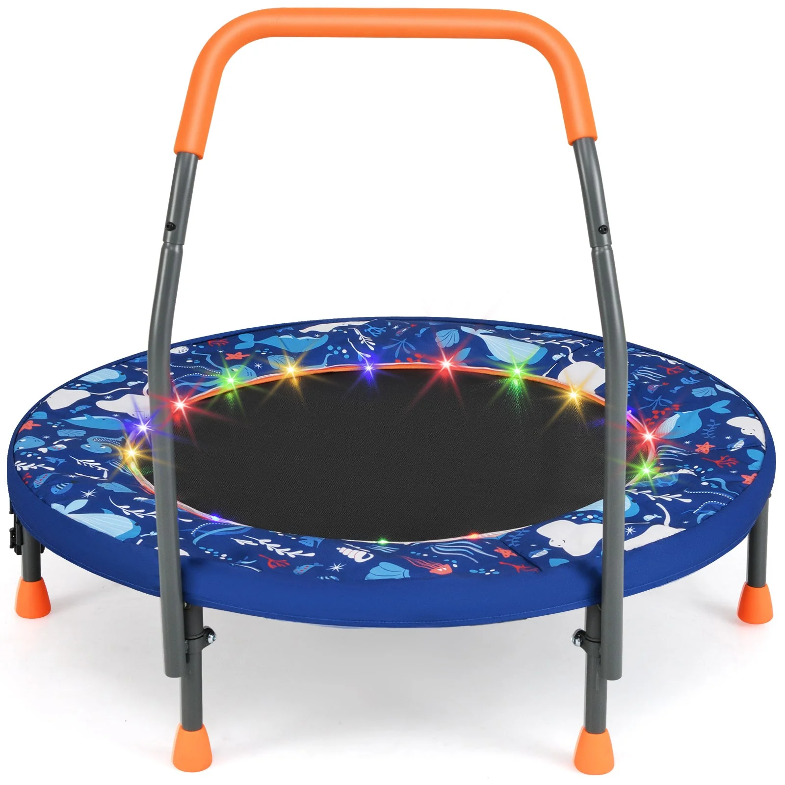 Mini Trampoline Folding Small Rebounder for Kids with Lights-Navy - Image 2