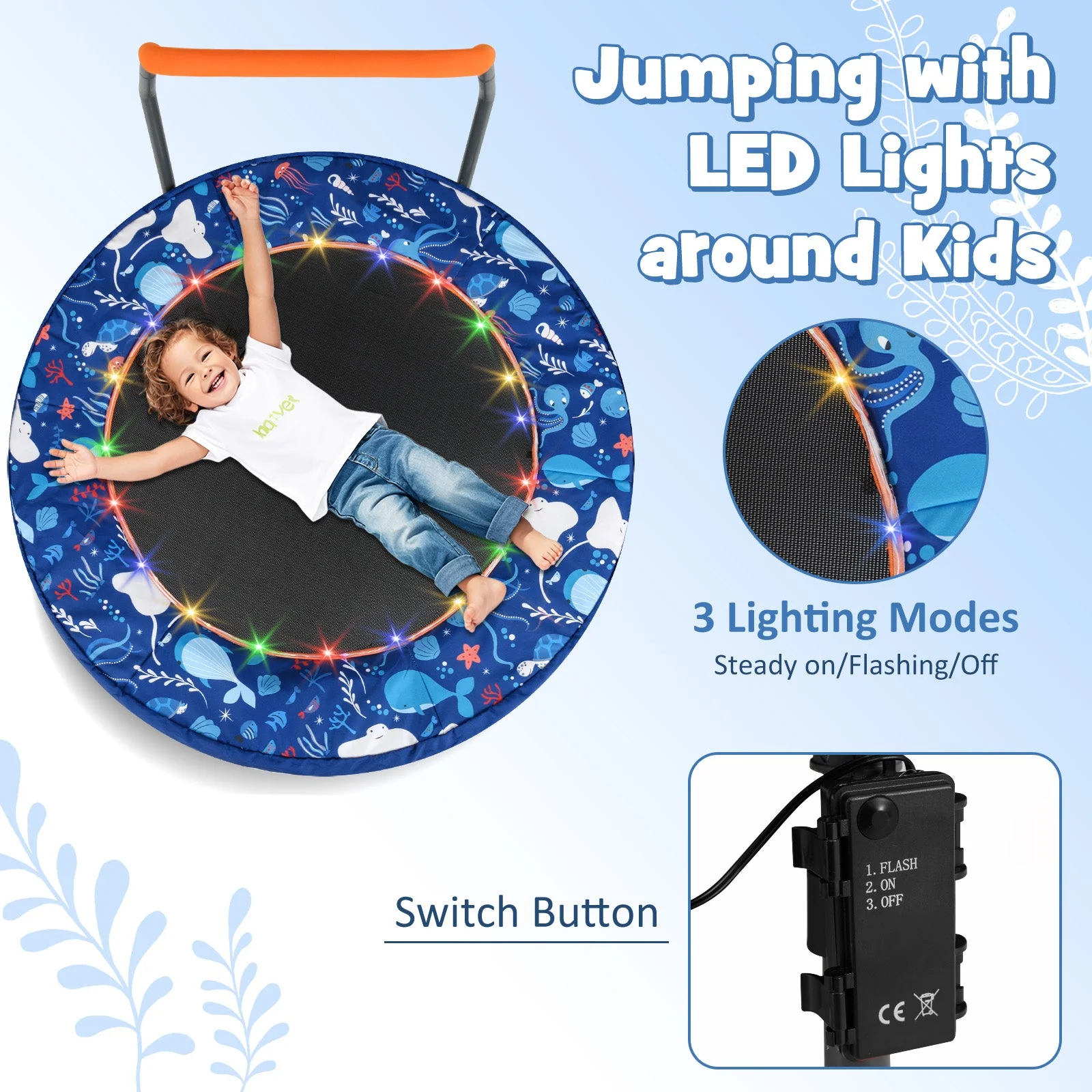 Mini Trampoline Folding Small Rebounder for Kids with Lights-Navy - Image 6