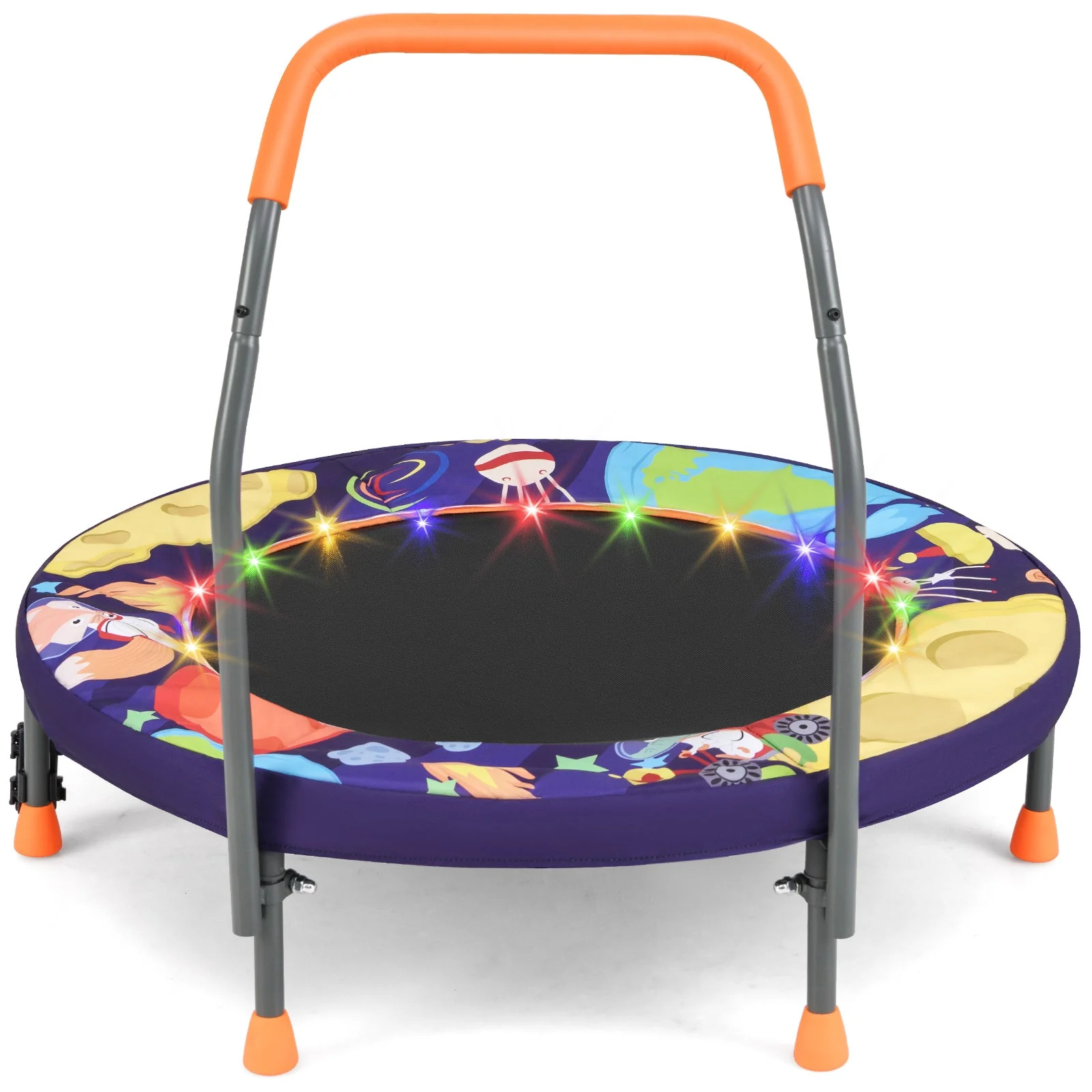 Mini Trampoline Folding Small Rebounder for Kids with Lights-Purple - Image 2