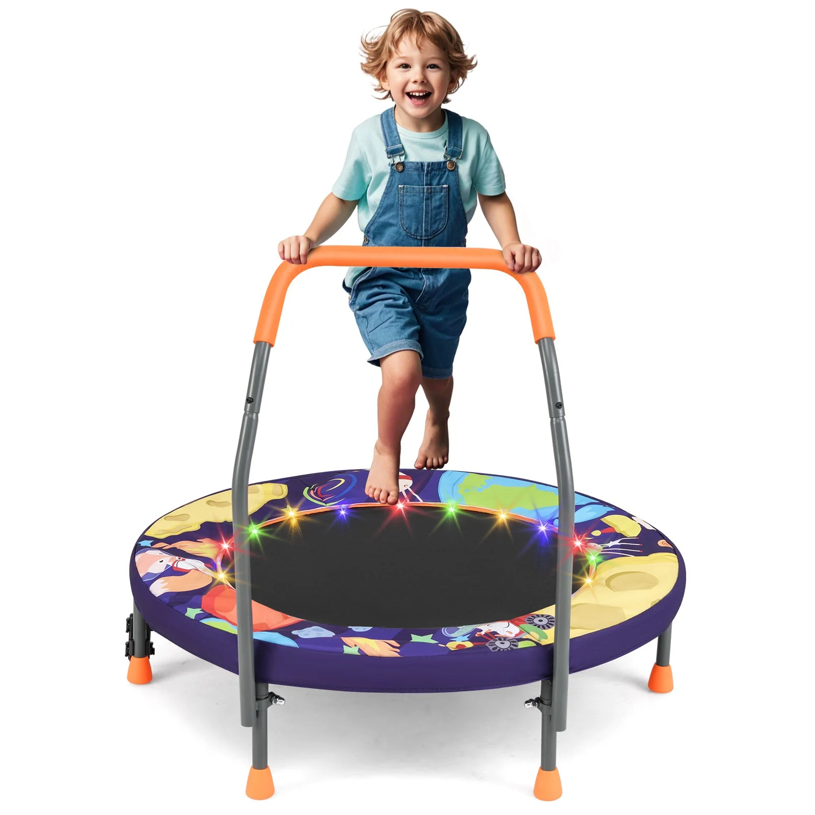 Mini Trampoline Folding Small Rebounder for Kids with Lights-Purple - Image 3